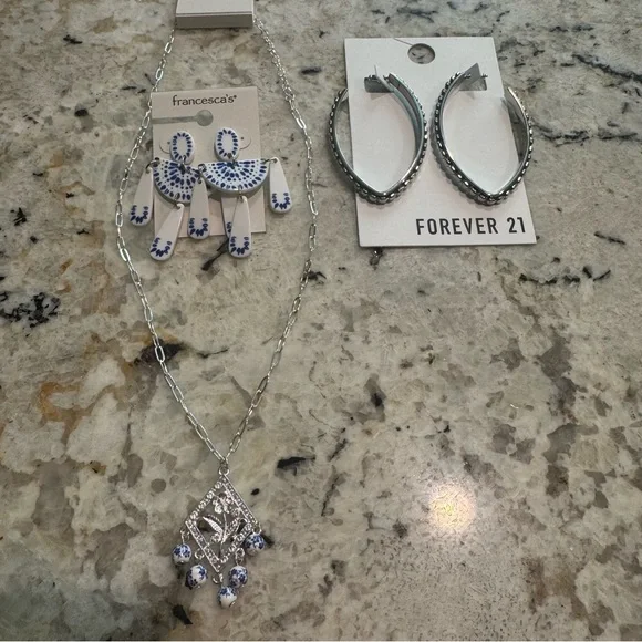Silver and Blue white Jewelry Set Greece vacation new Francesca’s and forever 21 - Picture 2 of 8